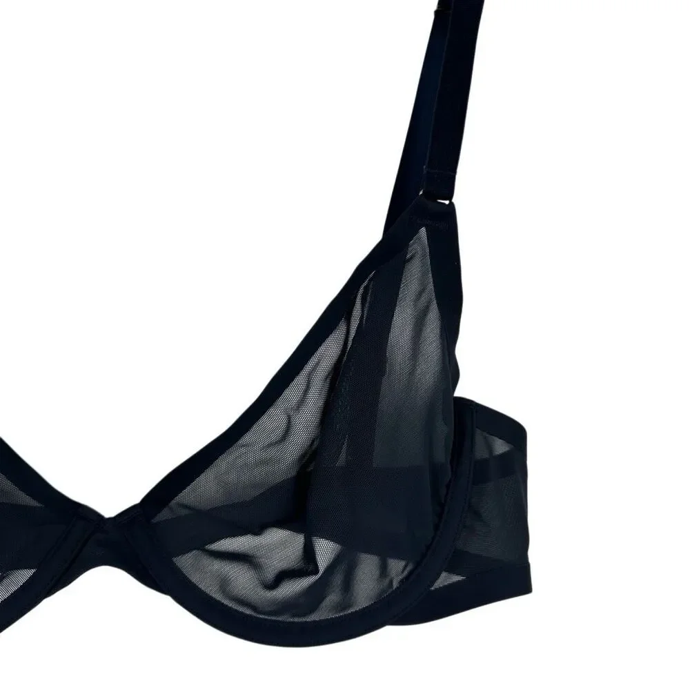 Cuup the plunge bra 36c ink black blue sheer mesh underwire unlined bralette - Picture 7 of 8